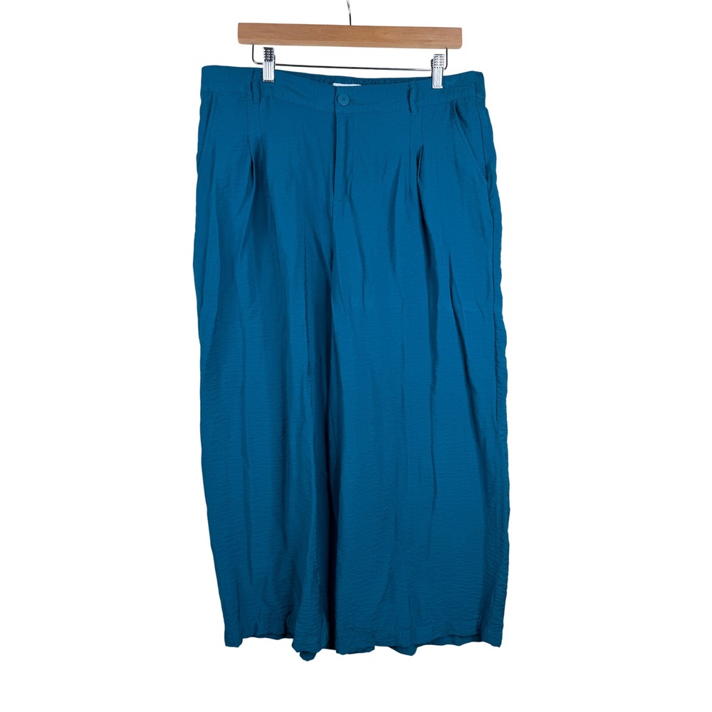 Liz Claiborne Women's Wide Leg Elastic Waist Pants size 14 Petite Teal Blue